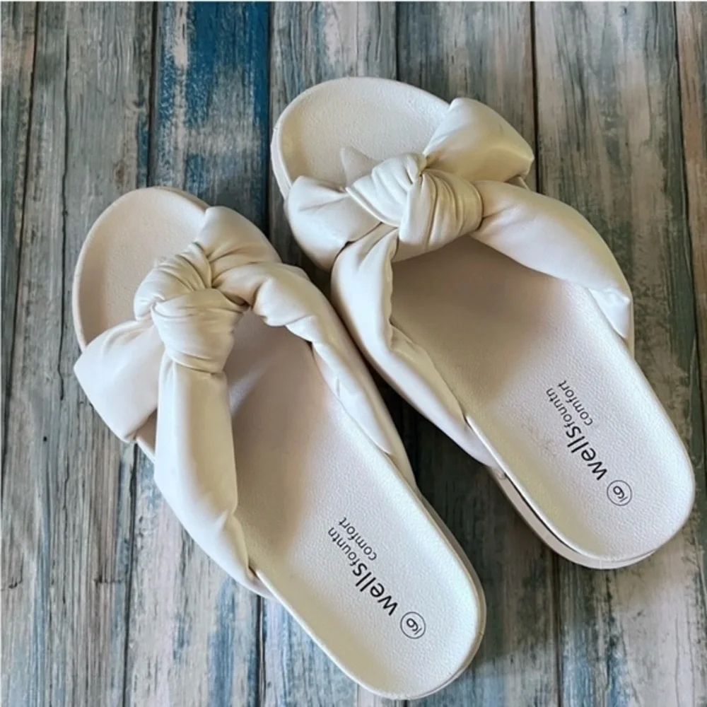 wellsfountn comfort slides white knot top size ladies 9